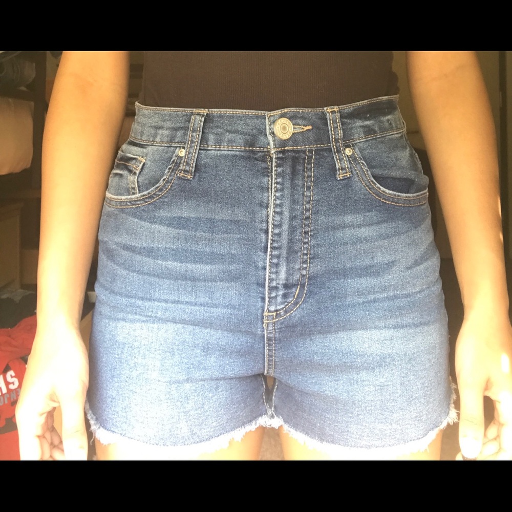 High-waisted denim shorts
